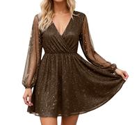 Générique Robe Lin Femme Été Col V Coupe Ample | élégante décontractée mi-Longue, à Manches en résille imprimé, idéale Les fêtes Le Confortable dotée d'u | pour Plage, Vacances et Quotidien