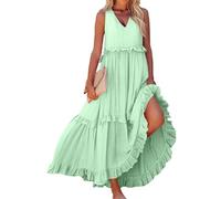 Générique Robe Longue Boheme Mariage D'été Robe Plage Courte sans Manches Vetement Femme Ete Boheme Coton col en V Summer Dress Vente Flash du Jour Et Soldes Green à la Menthe XL