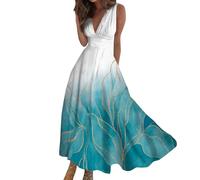 Générique Robe Longue Chic Et Elegant pour Femme Robe Longue Décontractée Robe Trapèze Décontractée sans Manches Col en V pour L'Extérieur Le Quotidien Les Rendez Vous À Volants Regular Glamour