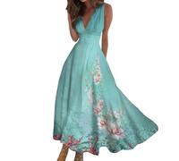 Générique Robe Longue Chic Et Elegant pour Femme Robe Longue Décontractée Robe Trapèze Décontractée sans Manches Col en V pour L'Extérieur Le Quotidien Les Rendez Vous À Volants Regular Glamour