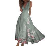 Générique Robe Longue Chic Et Elegant pour Femme Robe Longue Décontractée Robe Trapèze Décontractée sans Manches Col en V pour L'Extérieur Le Quotidien Les Rendez Vous À Volants Regular Glamour