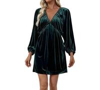 Générique Robe Longue de Soiree Femme Robe élégante en Velours avec Manches et col en V Profond pour Les fêtes,Les Tenues de soirée décontractées et