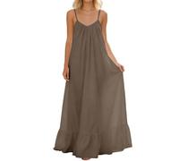 Générique Robe Longue décontractée sans Manches Dos Coupe Ample Peignoir d'intérieur Femme élégante Tenue Estivale légère Fluide décolleté Profond en V (Brown, XXL)