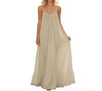 Générique Robe Longue décontractée sans Manches Dos Coupe Ample Peignoir d'intérieur Femme élégante Tenue Estivale légère Fluide décolleté Profond en V (Beige, XXL)