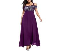 Générique Robe Longue Dentelle Fleurie Manches Épaule Dévoilée pour Femmes Grande Soirée Élégante (Purple, XXL)
