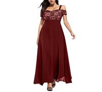 Générique Robe Longue Dentelle Fleurie Manches Épaule Dévoilée pour Femmes Grande Soirée Élégante (XL)