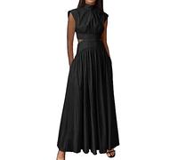 Générique Robe Longue d'Été Femme Dos Nud Taille Haute Style Urbain Travail Tendance 2026 Européenne Tenue de Bureau Robe de Ville(Black, L)