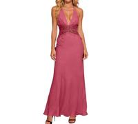 Générique Robe Longue en Dentelle d'été élégante avec Dos Plongeant pour soirée et Occasions spéciales Robe Longue Femme Boho Floral sans Manches Col V Robe Portefeuille Robe Sexy Casual Maxi Robe