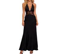 Générique Robe Longue en Dentelle d'été élégante avec Dos Plongeant pour soirée et Occasions spéciales Robe Longue Femme Boho Floral sans Manches Col V Robe Portefeuille Robe Sexy Casual Maxi Robe
