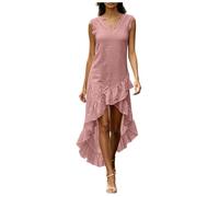 Générique Robe Longue en Lin-Coton Femme, Robe Romantique Mode sans Manches Col V, Robe à Jupe à Volants, pour Vacances Et Sortie, LéGèRe Et Fluide, AdaptéE Aux Femmes Qui Aiment Le Style Romantique