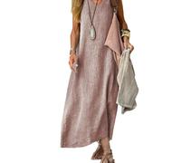 Générique Robe Longue en Lin pour Femme, Col V, sans Manches, Style Bohème, Tunique (Pale Pinkish-Grey, M)