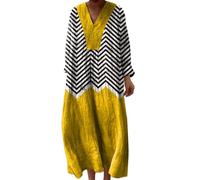 Générique Robe Longue Femme Bohème Fluide Ample Manche Longue Dresses Décontracté Vintage Col V Robes Champetre Motif Chic et Elegant Confort Bohème Dress