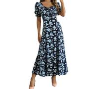 Générique Robe Longue Femme Chic et Elegant Casual Taille Empire Col Carré Manches Volantes Bouffantes Robes à Fleurs Style Bohème Robe Legere Fluide Ete pour la Plage et Les Mariages Festifs