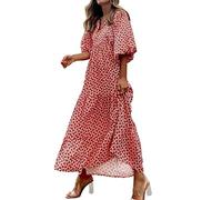 Générique Robe Longue Femme Chic et Elegant ete Robe Boheme Chic Mariage invité Grande Taille Maxi Robe de Plage Femme Fluide Ample col v Volants Manche Longue Robe décontractée Femme Pas Cher