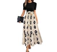 Générique Robe Longue Femme Chic Et Elegant Femme Sexy de Mariage Elegant Fleurie Imprimer Manche Courte Ventes Flash du Jour, Classe Cocktail Glamour Retro Ceremonie Robe Champetre L