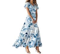 Générique Robe Longue Femme Ete Chic Robes De Plage Chic Et Elegant Robes Manche Courte Col Rond Imprimé Décontractée Fluide Robe D'été Ample Mode Grande Taille Mariage Boheme Fête Vacances Dress