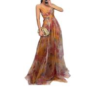 Générique Robe Longue Femme Mariage D'été Robe Boheme Coton Courte sans Manches Vetement Femme Ete Chemise col en V Summer Dress Et Ventes Flash Safran M