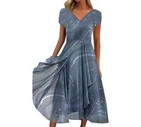 Générique Robe Longue Femme Printemps Et éTé Manches Courtes Col en V Sequin Slim Fit Ourlet Plissé Maxi Robe Femme Casual Robe De Cocktail Chic Et Elegant