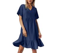 Générique Robe Longue Femme Robe d'été Ample pour Femme,Manches Courtes,Taille cintrée et Coupe Fluide(Navy,XL)