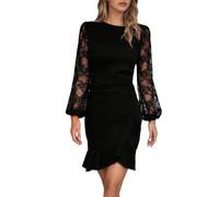 Générique Robe Longue Femme Robe élégante et décontractée à col Rond en Dentelle et Manches Bouffantes,idéale pour Une journée d'été Fluide,Confortable Polyvalente.