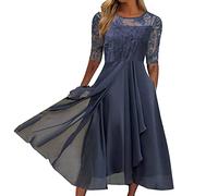 Générique Robe Longue Femme - Robe en Mousseline de Soie en Dentelle brodée de Longueur de thé pour Femmes Jupe Fendue Sexy