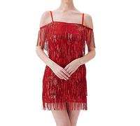 Générique Robe Longue Femme Soiree Robe sans Manches à Franges pour Une soirée élégante avec Ourlet à Pampilles et Sequins,Tenue de Danse Latine idéale pour Spectacles et événements spéciaux.