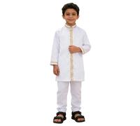 Générique Robe Longue Garçon Ado Musulmane, Djellaba Enfant Arabe Brodée - Manches Longues, Tenue Extérieur pour Mosquée Et Fêtes Religieuses