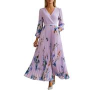 Générique Robe longue imprimée col V, manches longues, plis, tendance pour printemps été. Robe longue imprimée 2026