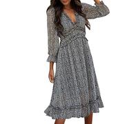 Générique Robe Longue Noire Femme - Robe ImpriméE Simple à Col en V pour Femme Jupe Longue à Fleurs pour Femme Long Short Dresser