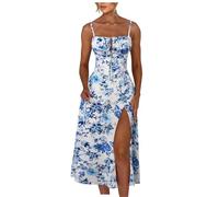 Générique Robe Longue Noire sans Manches Robe Corset mi-Longue Florale Boho Fluide Fente Robes à Lacets pour Les Femmes sortant Mini Jupe Moulante Extensible (White, S)