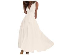 Générique Robe Longue sans Manches pour Femmes, col en V Profond, Sexy, Formelle, dégradé, Fermeture éclair, Robes trapèze, été (Beige, M)
