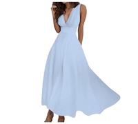 Générique Robe Longue sans Manches pour Femmes, col en V Profond, Sexy, Formelle, dégradé, Fermeture éclair, Robes trapèze, été (Light Blue, M)