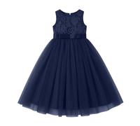 Générique Robe Longue sans Manches pour Filles en Dentelle avec Jupe Bouffante, Tenue de soirée élégante pour Mariage et fête, Confortable et Respirante, Taille 3-8 Ans (Blue, 11-12 Years)