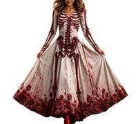Générique Robe Longue Squelette Femme,Día de Los Muertos Roses Fleurs Gothique Art Squelette Fleuri,Roses Mexicaines,col V,Manches Longues,Taille Cintrée,Robe Longue Rechercher sur Cette Page,S-5XL