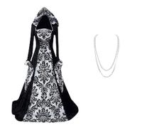 Générique Robe Longue Vintage pour Femme avec Capuche Robe Médiévale de Renaissance Collier de Perles Costume de Princesse Renaissance, Robe de Fête Gothique Carnaval Halloween