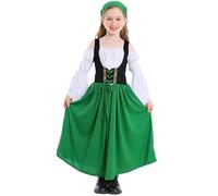 Générique Robe Maid de Style Renaissance Médiévale pour Fille Costume de Village Médiéval Colonial avec Bonnet Deguisement Halloween Enfant Costume Enfant Bavarois Oktoberfest Carnaval Cosplay