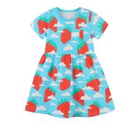 Générique Robe Manches Courtes Fille 2026 Été Tricot Coton Jeune Enfant Princesse Cartoon Col Rond Robe Courte Vêtement pour Enfant(Sky Blue, 4-5 Years)