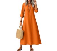 Générique Robe Manches Courtes,Robe De Plage Élégante Cintrée Col en V Manches Longues en Coton Uni Couleur Unie, Mode Boho Chic pour Été avec Coupe Ample Jupe Midi（02-Orange,XXL）