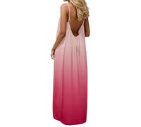Générique Robe Maxi Bretelles Spaghetti Dos Nu Femme, Robe Dégradé Couleur Ample, Robe Bohème pour Plage et Vacances Plusieurs Couleurs