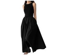 Générique Robe Maxi Décontractée Femme sans Manches Patchwork Col du Cou Débardeur Fluide Longue avec Poches pour l'Été (Black, One Size)
