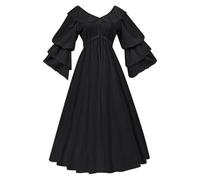 Générique Robe Medieval, avec Manches Trompette Halloween Costume Femme Sorcière Deguisement Ecoliere Victorienne Jupe Longue Médiévale Marron Tea Party Dress Moyen Age (Le Noir,M)