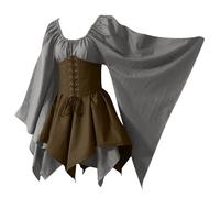 Générique Robe Medieval Femme, À Manches Longues Costume Nonne Halloween Deguisement Femme Mexicain Rouge Tenue De Fête Vetement Gothique Moyen Age Victorian Era Luxury (Grey,XXL)