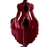 Générique Robe Medieval Femme, Costume Cosplay Halloween Femme Squelette Deguisement American Nightmare D Jupe Médiévale Grande Taille Vetement Moyen Age Victorian Era (Rouge,5XL)
