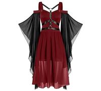 Générique Robe Medieval, Médiévale Renaissance Gothique Maxi Costume Halloween Adolescente Deguisement Princesse Femme Sorciere Adulte Tenue Tea Party Dress Moyen Age (Vin,5XL)