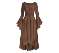 Générique Robe Medieval, Medievale Steampunk Gothique Robes Costume Guerriere Femme Moyen Age Deguisement D Halloween Rouge Tenue Paysanne Médiévale Vêtements Vintage (Brun,L)