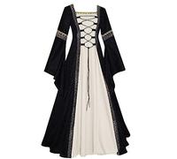 Générique Robe Medieval, Victorienne Reine Costume Halloween Femme Ecoliere Deguisement Sorciere Noir Tenue De Fête Vetement Moyen Age Victorian Era Luxury Palace Dress (Le noir,S)
