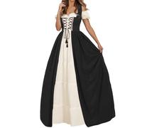 Générique Robe Medievale, De Sorcière Halloween Costume Clown Déguisement pour Moyen Age Femme Paysanne Tenu Tea Party Dress Moyen Age Victorian Era Luxury Palace Dress (Le Noir,L)