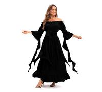 Générique Robe Medievale, De Sorcière Halloween Sexy Costume Deguisement Squelette Femme Vintage Mariage Tenues Vêtements Tea Party Dress Moyen Age Victorian Era Luxury (Le noir,S)