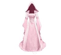Générique Robe Médiévale Femme, À Manches Longues Costume Deluxe De Reine Idée Déguisement Halloween Femme Retro Medievale Renaissance Baroque Tenue Vetement Moyen Age (Rose,5XL)
