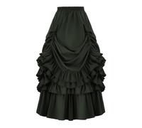 Générique Robe Médiévale Femme, avec Manches Trompette Costume Clown Femme Halloween Deguisement Squelette Grande Taille Tenue Vetement Steampunk Moyen Age Victorian Era (Vert,XL)